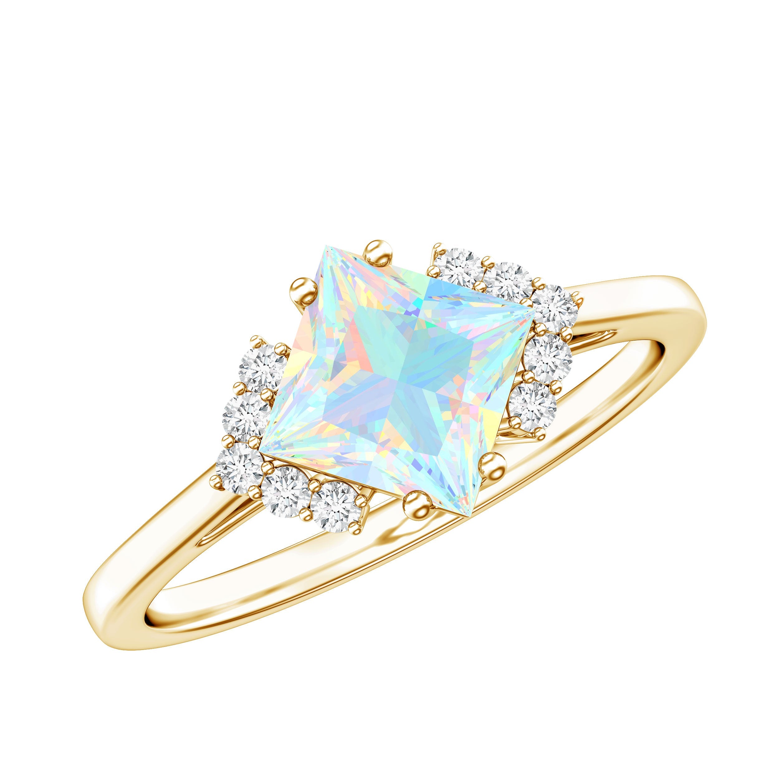 Natural Ethiopian Opal Princess Cut Engagement Ring with Diamond | Rings | Wiccan Center