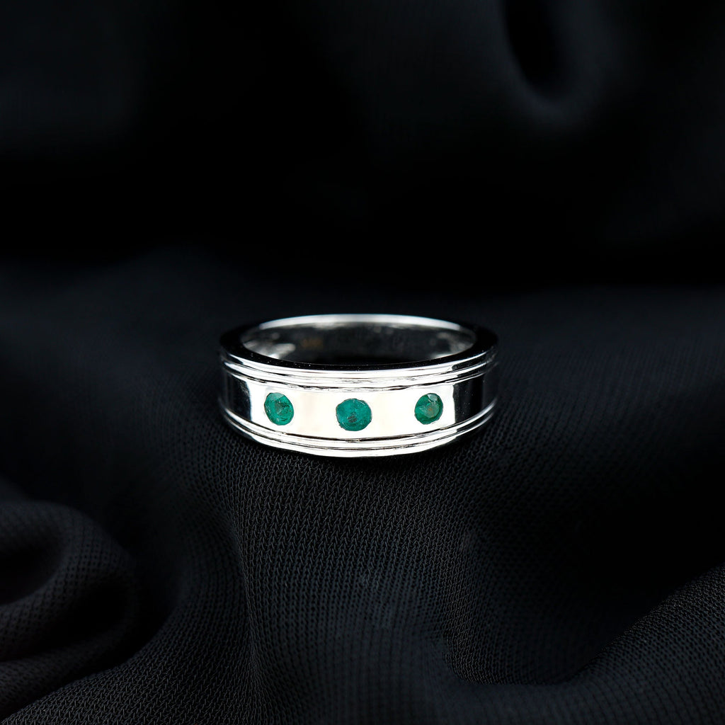 Emerald Minimal Band Ring in Gypsy Setting