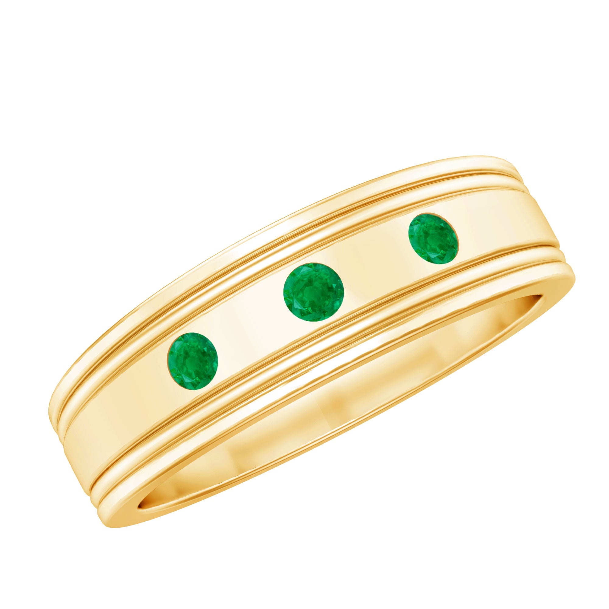 Emerald Minimal Band Ring in Gypsy Setting | Rings | Wiccan Center