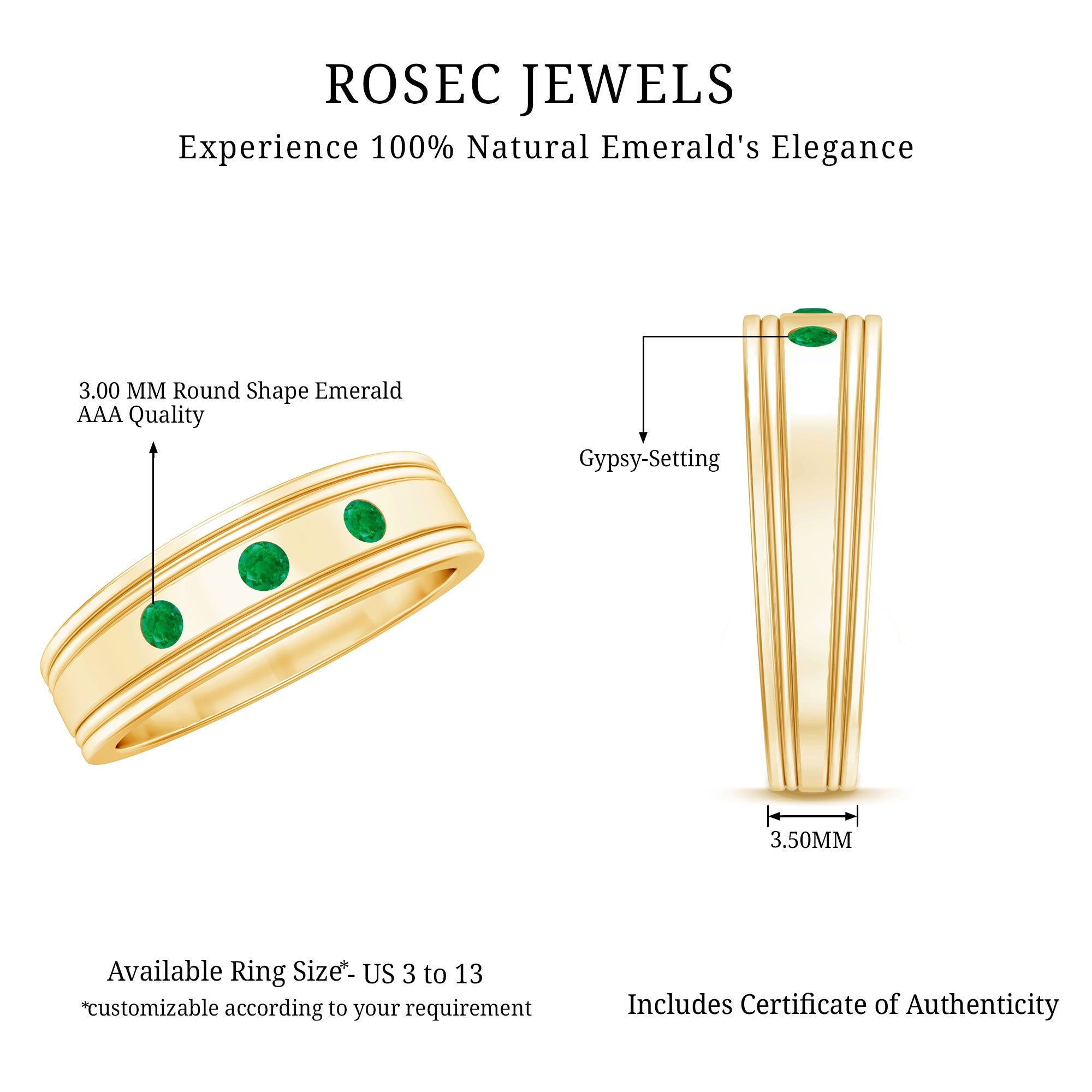 Emerald Minimal Band Ring in Gypsy Setting