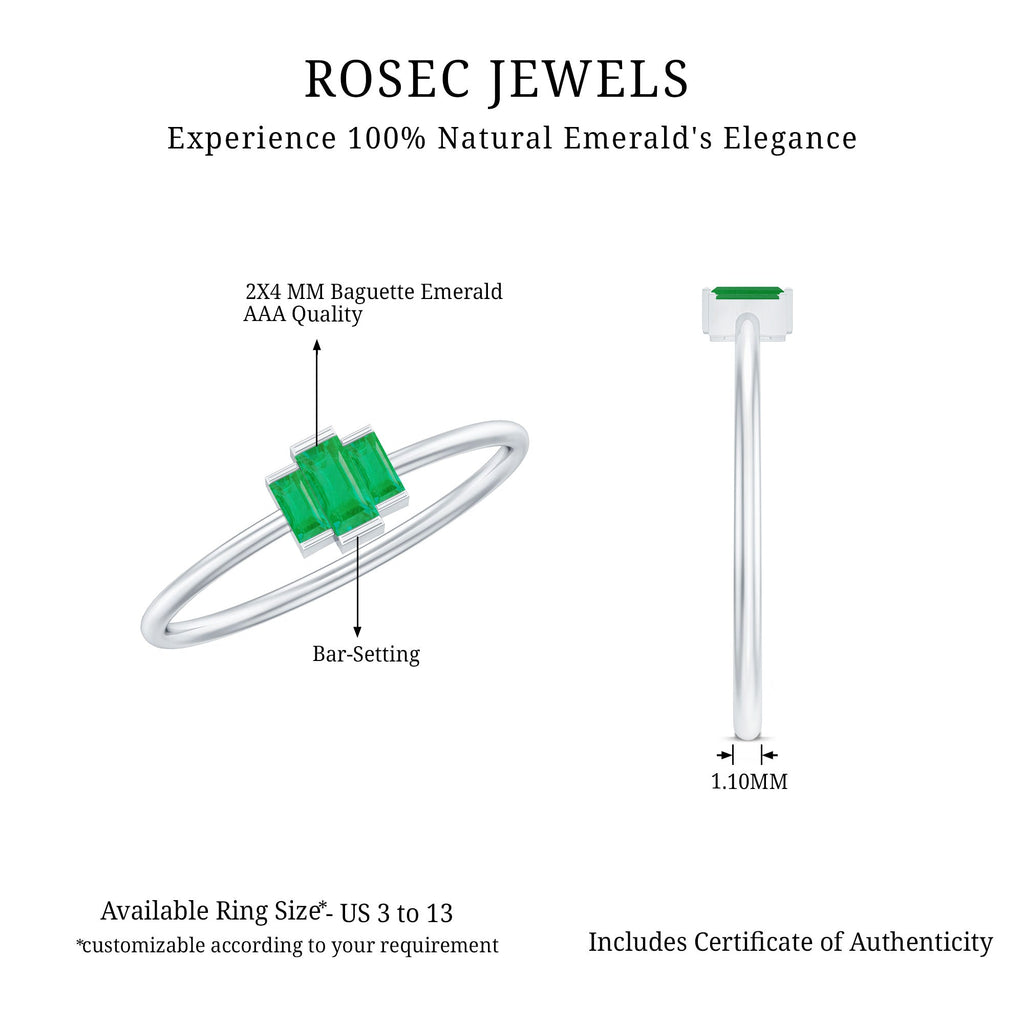 Baguette Cut Natural Emerald Three Stone Ring