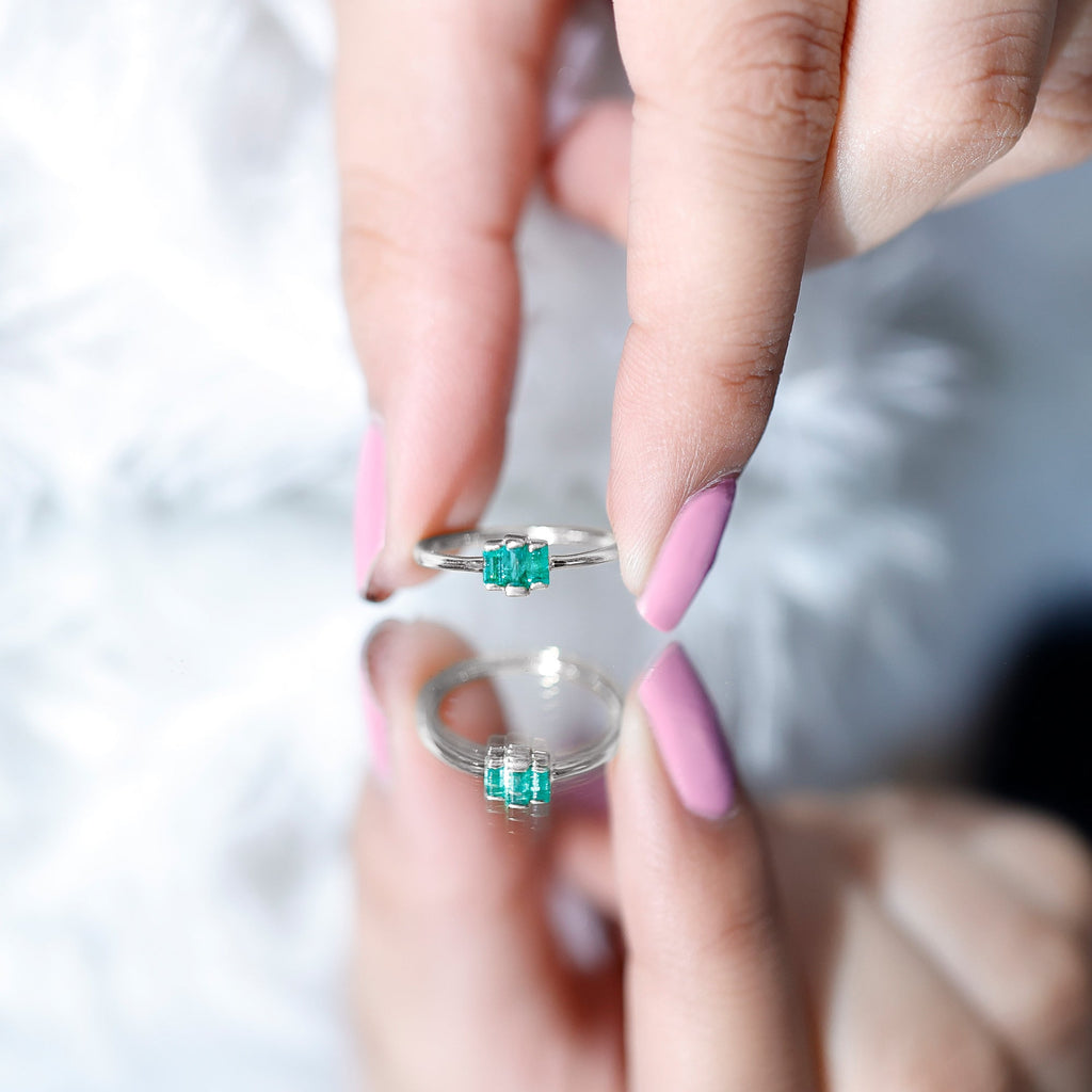Baguette Cut Natural Emerald Three Stone Ring