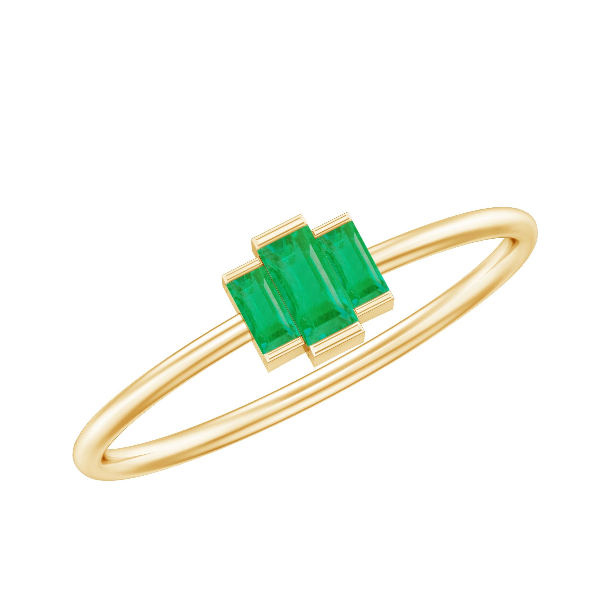 Baguette Cut Natural Emerald Three Stone Ring | Rings | Wiccan Center
