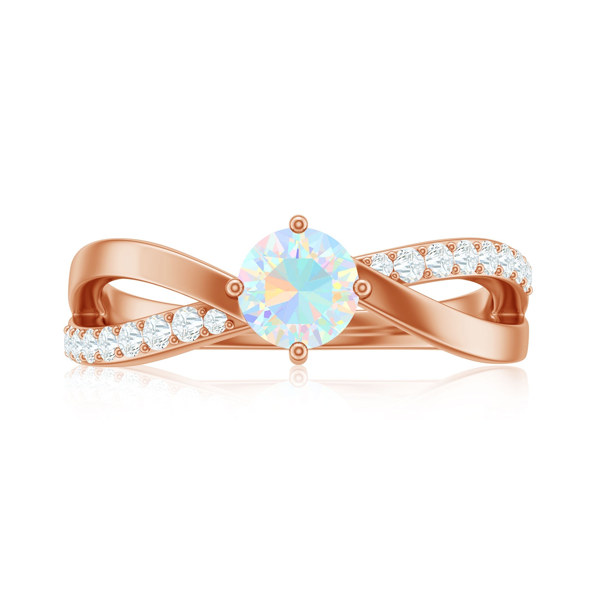 Natural Ethiopian Rainbow Opal Diamond Engagement Ring with Twisted Shank