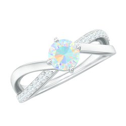 Natural Ethiopian Rainbow Opal Diamond Engagement Ring with Twisted Shank | Rings | Wiccan Center