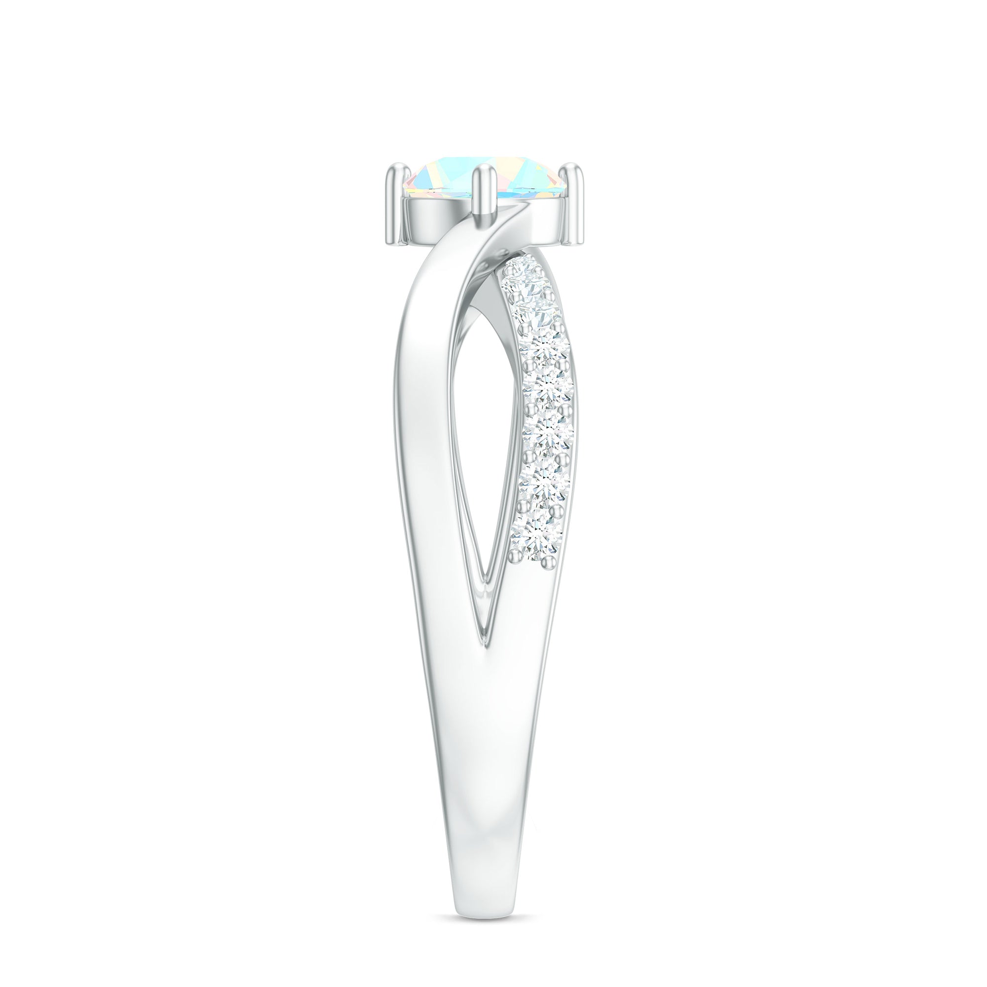 Natural Ethiopian Rainbow Opal Diamond Engagement Ring with Twisted Shank