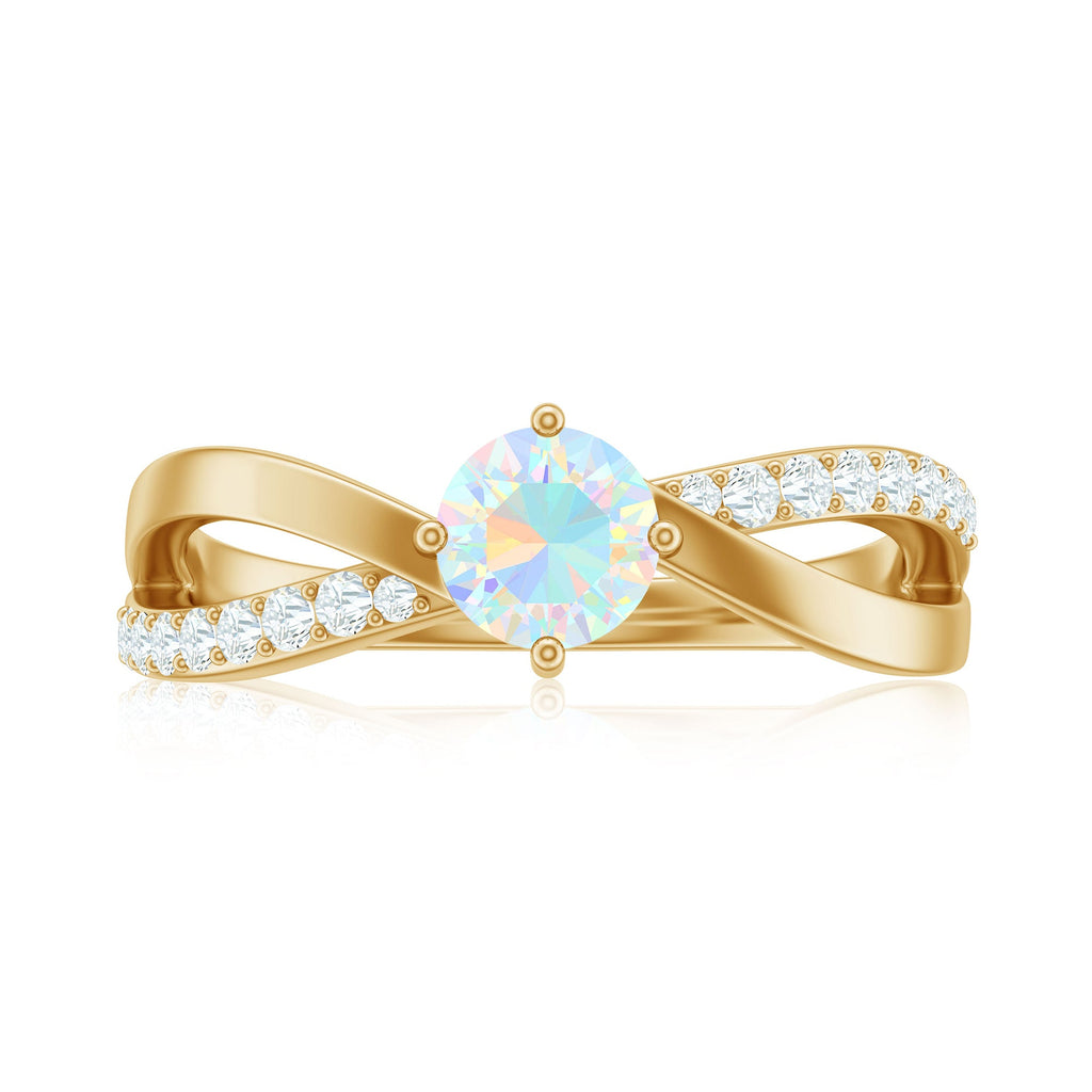 Natural Ethiopian Rainbow Opal Diamond Engagement Ring with Twisted Shank