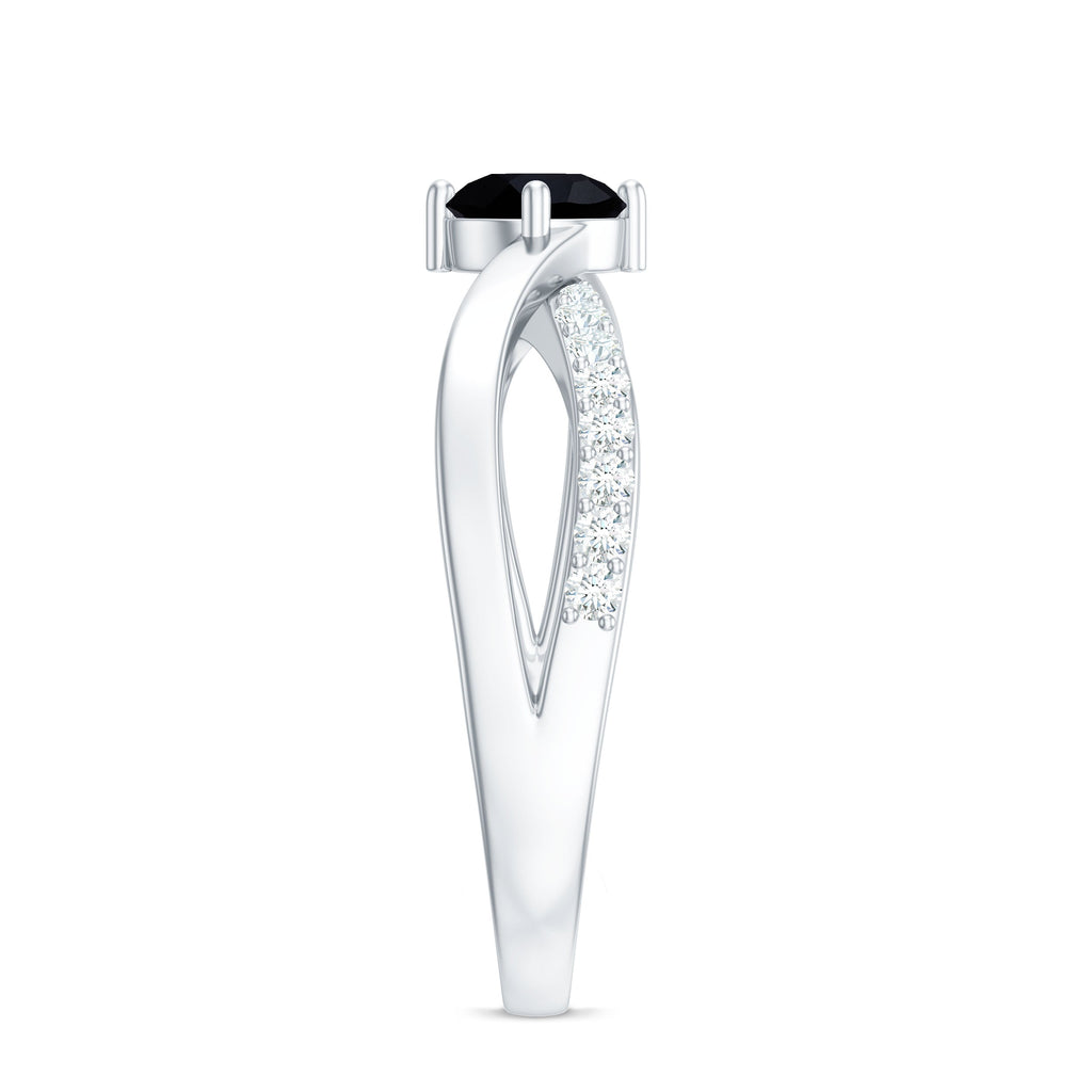 0.4 Carat Round Black Onyx Solitaire Infinity Ring with Diamond