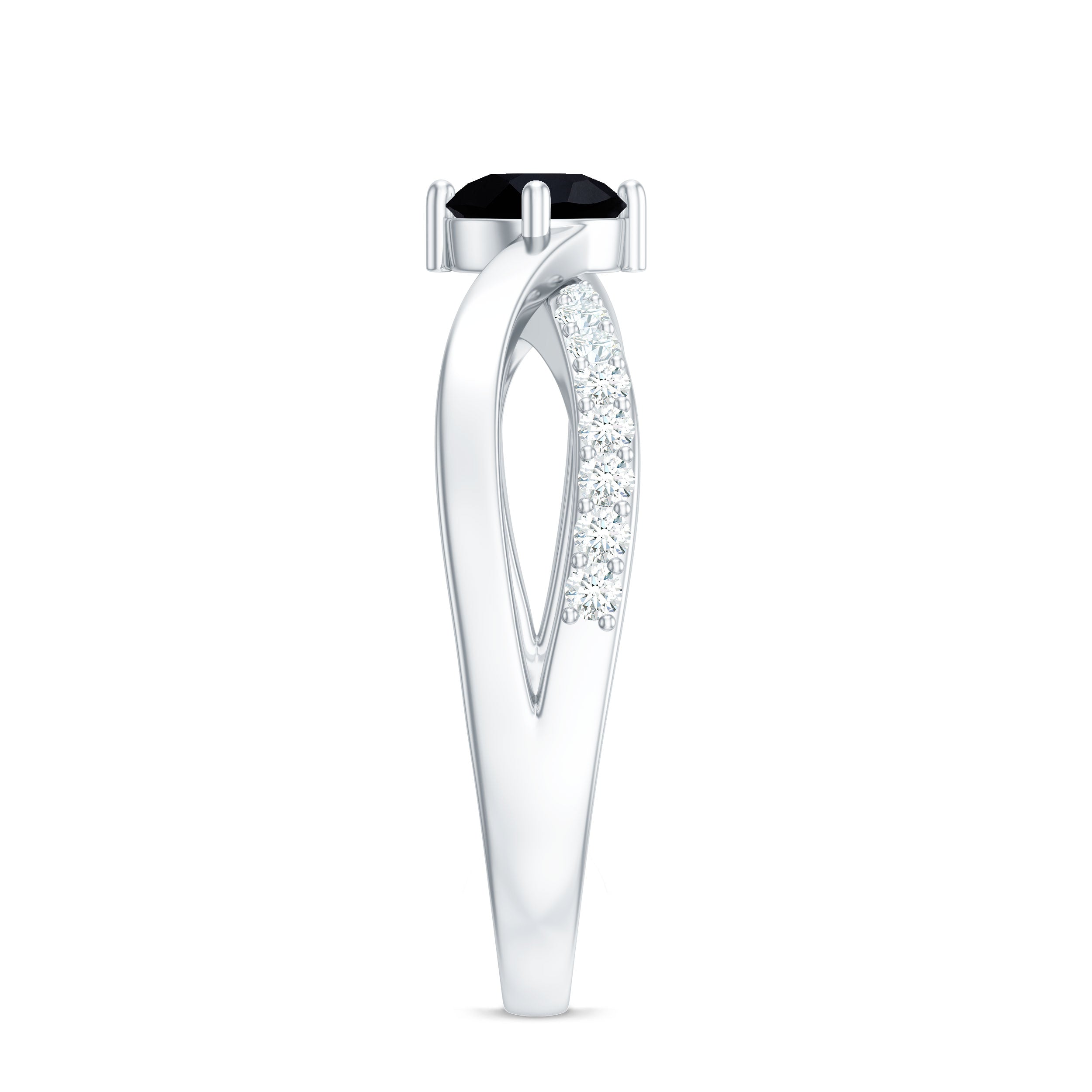 0.4 Carat Round Black Onyx Solitaire Infinity Ring with Diamond