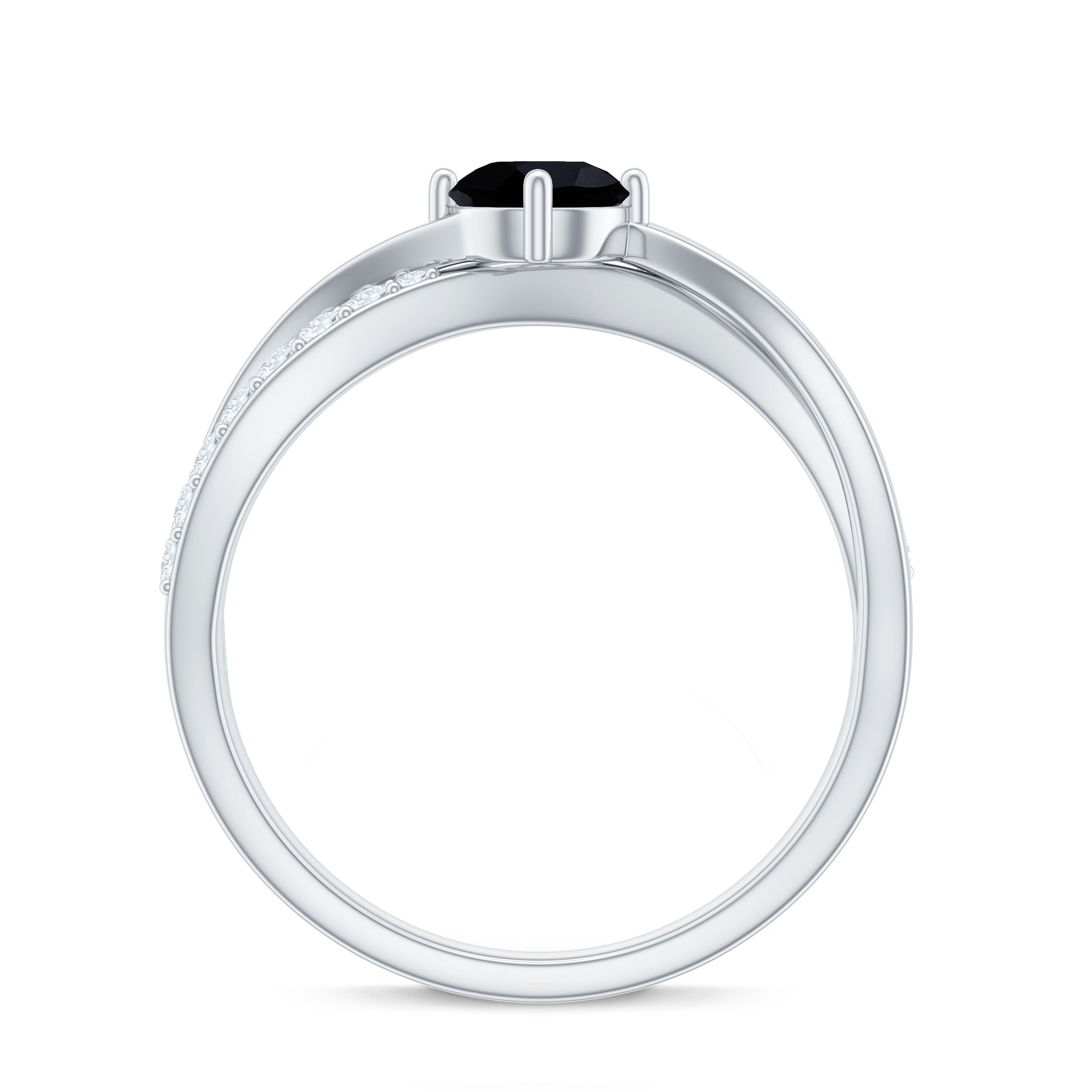 0.4 Carat Round Black Onyx Solitaire Infinity Ring with Diamond
