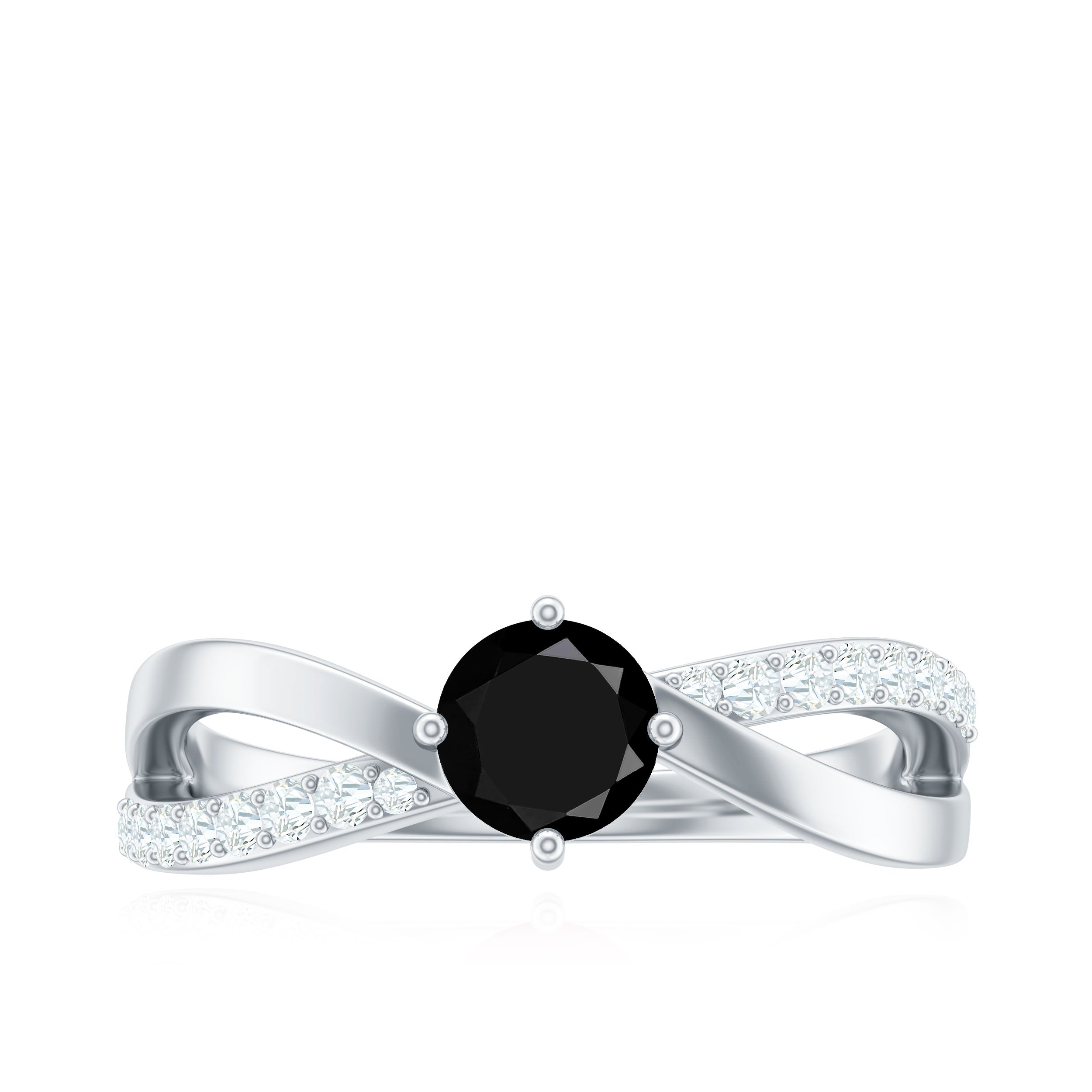 0.4 Carat Round Black Onyx Solitaire Infinity Ring with Diamond