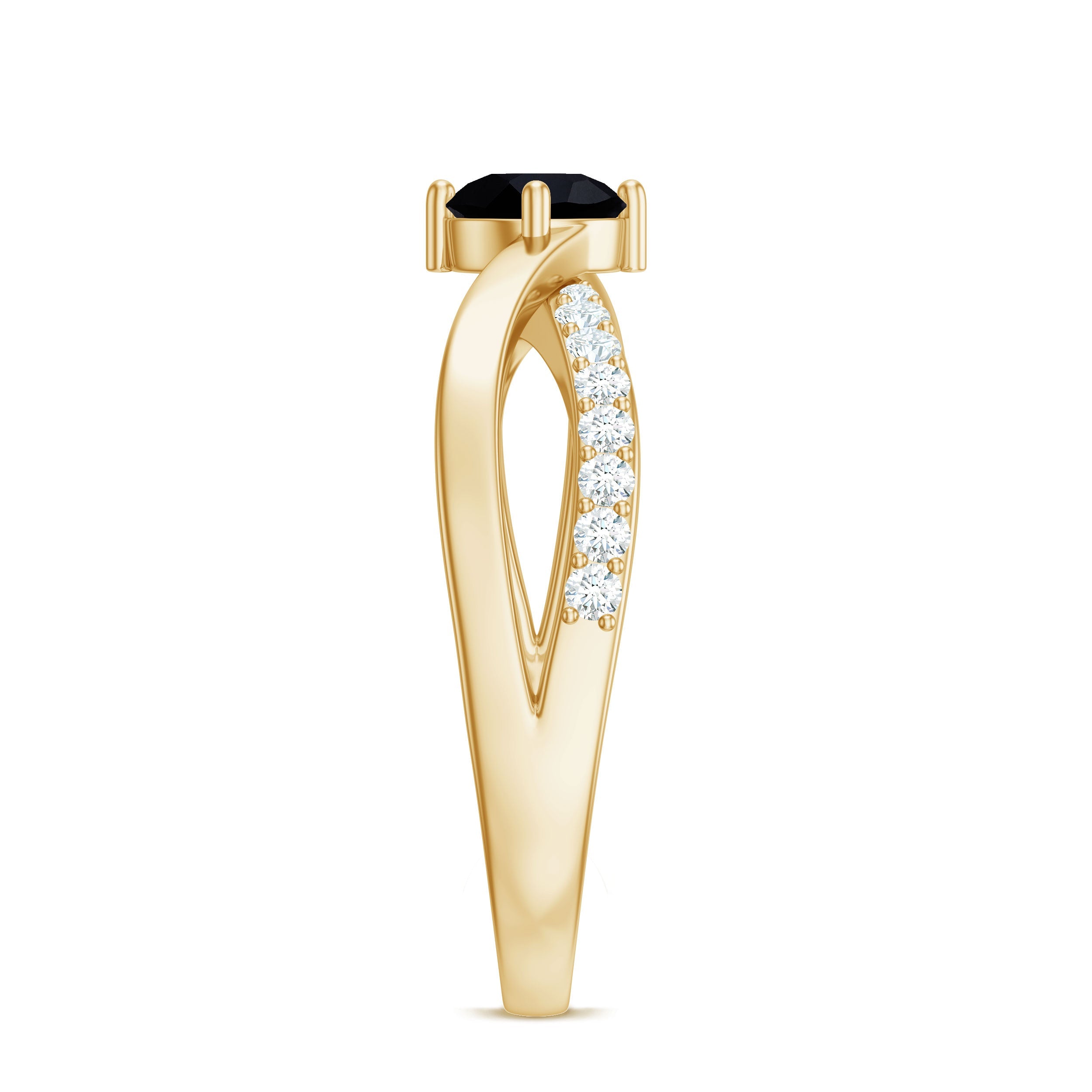 0.4 Carat Round Black Onyx Solitaire Infinity Ring with Diamond
