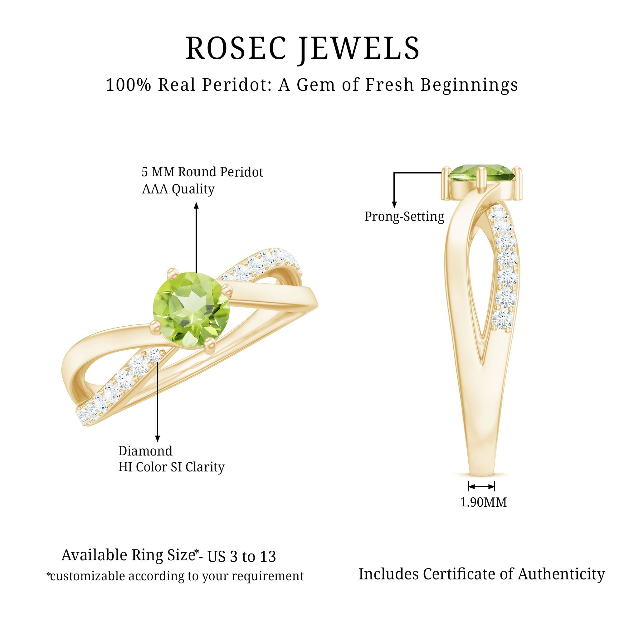 Natural 0.5 Carat Peridot Infinity Promise Ring with Diamond