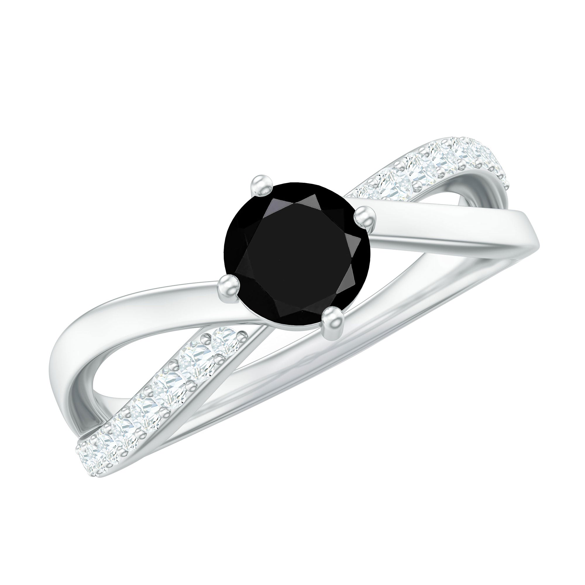 Certified Real Black Spinel Promise Ring with Diamond