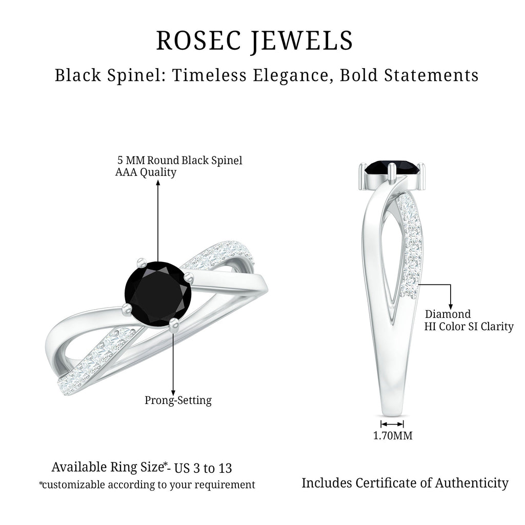 Certified Real Black Spinel Promise Ring with Diamond
