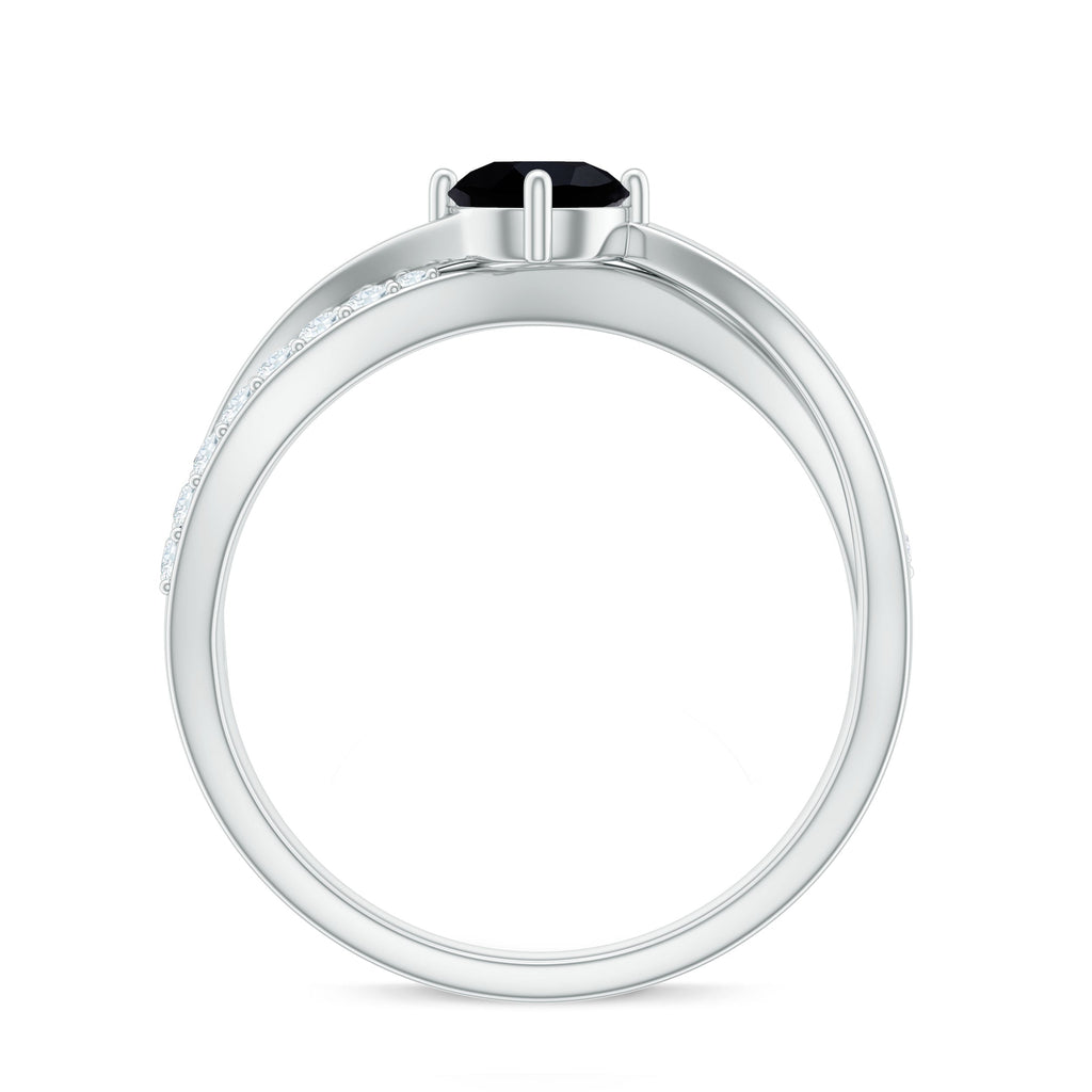 Certified Real Black Spinel Promise Ring with Diamond