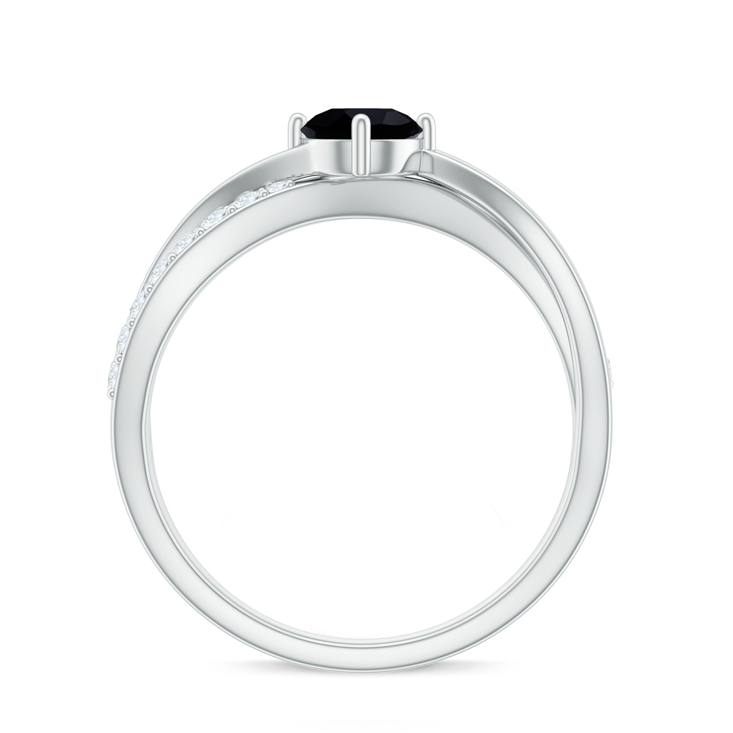 Certified Real Black Spinel Promise Ring with Diamond