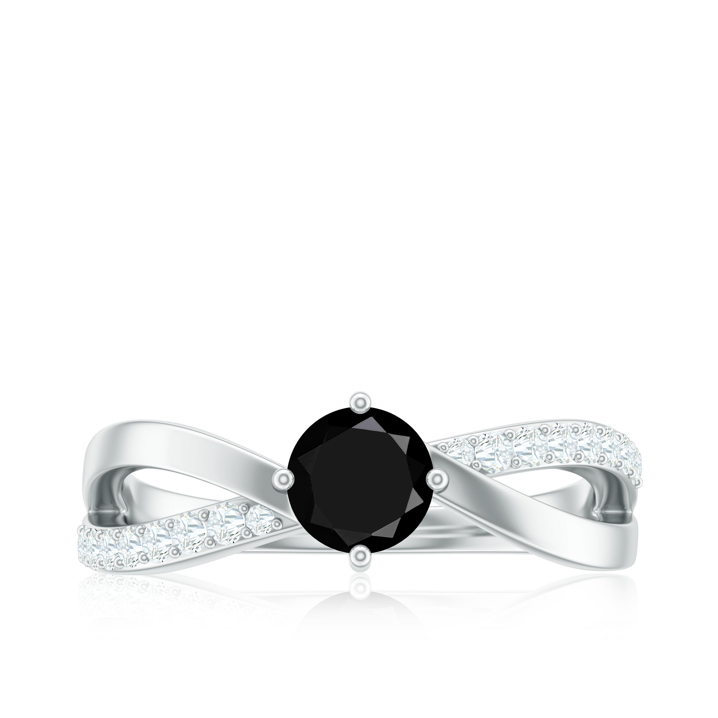 Certified Real Black Spinel Promise Ring with Diamond