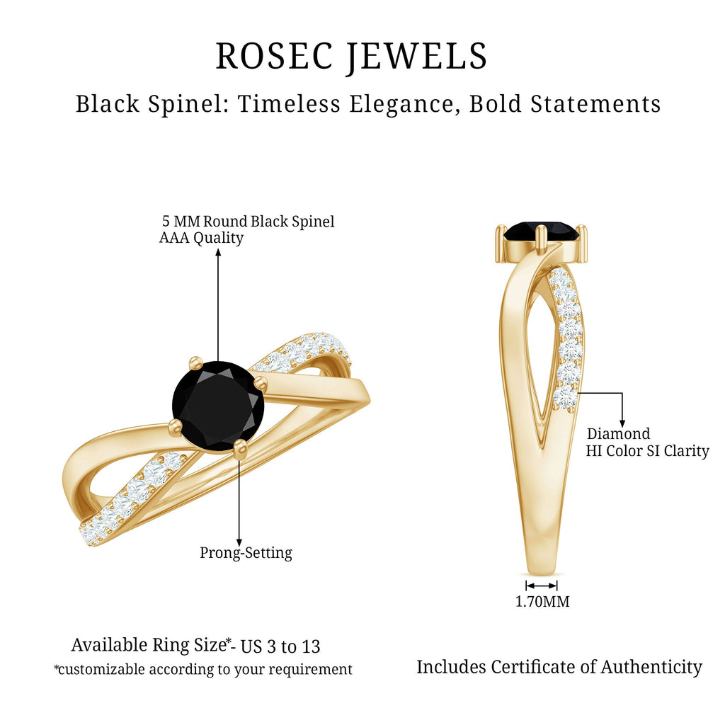 Certified Real Black Spinel Promise Ring with Diamond