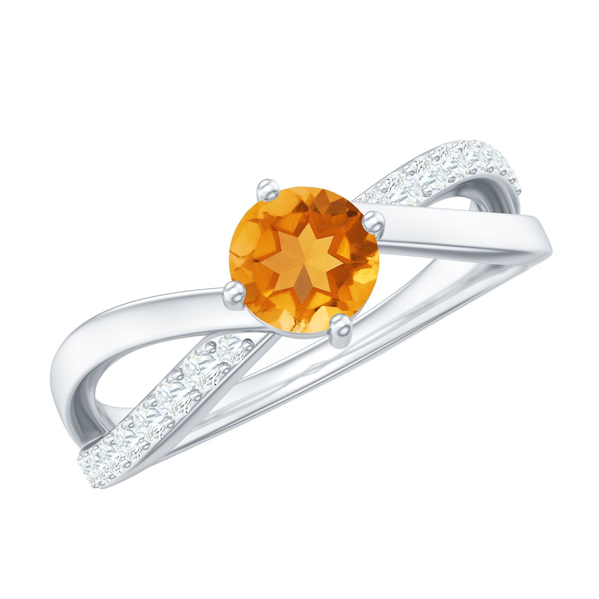 Certified Real Citrine Engagement Ring with Diamond Criss Cross Shank
