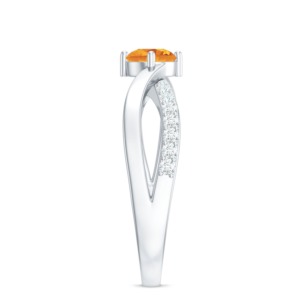 Certified Real Citrine Engagement Ring with Diamond Criss Cross Shank