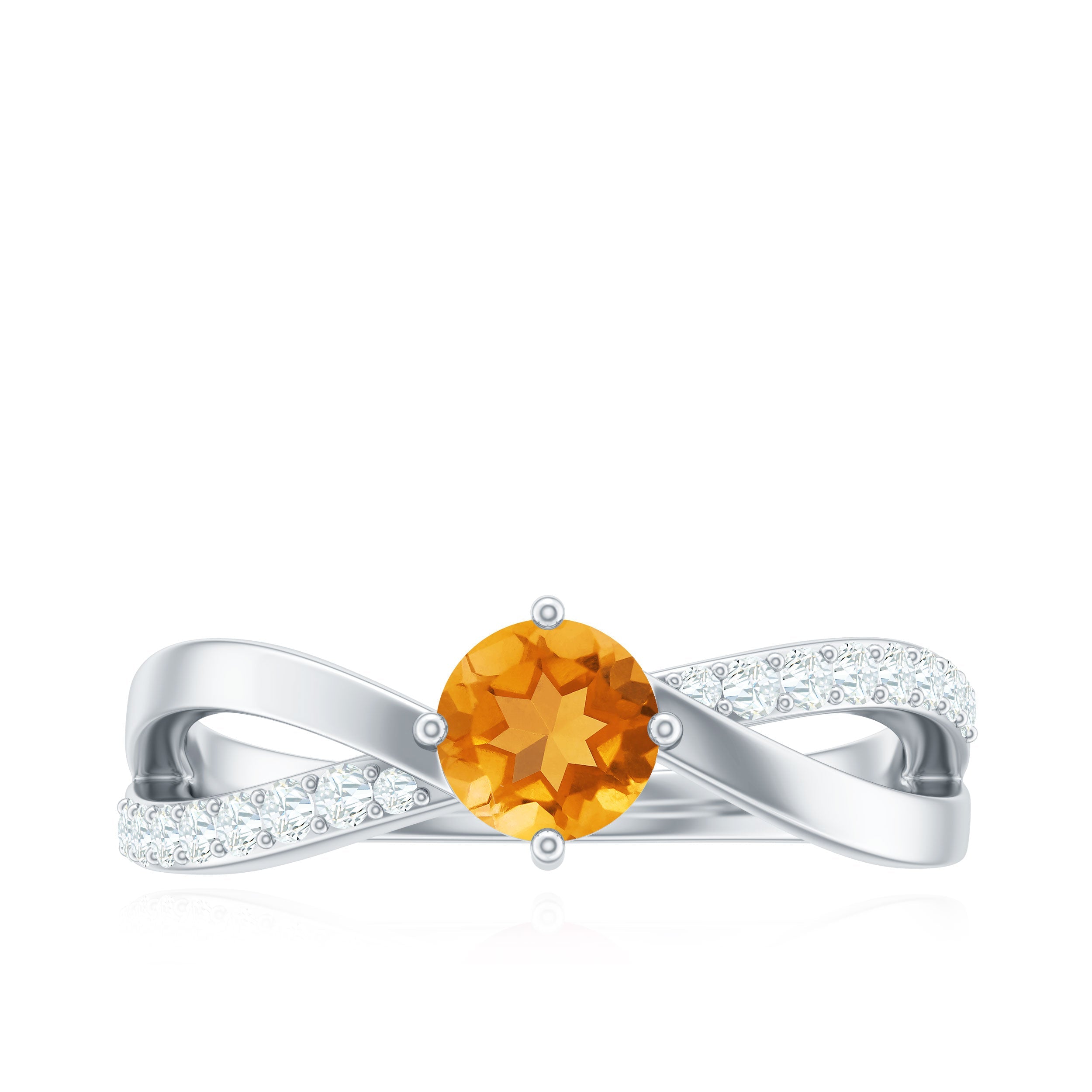 Certified Real Citrine Engagement Ring with Diamond Criss Cross Shank