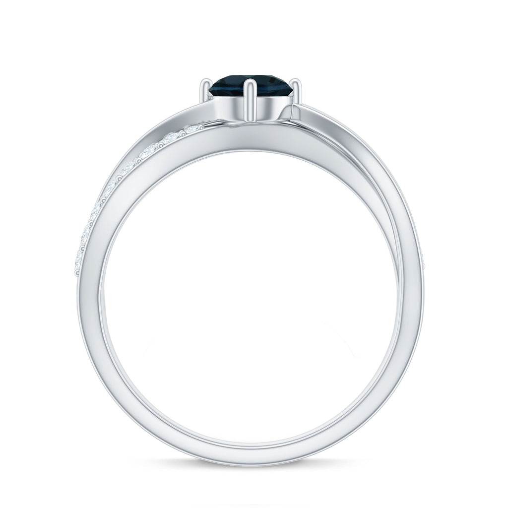 Certified London Blue Topaz Proposal Ring With Diamond