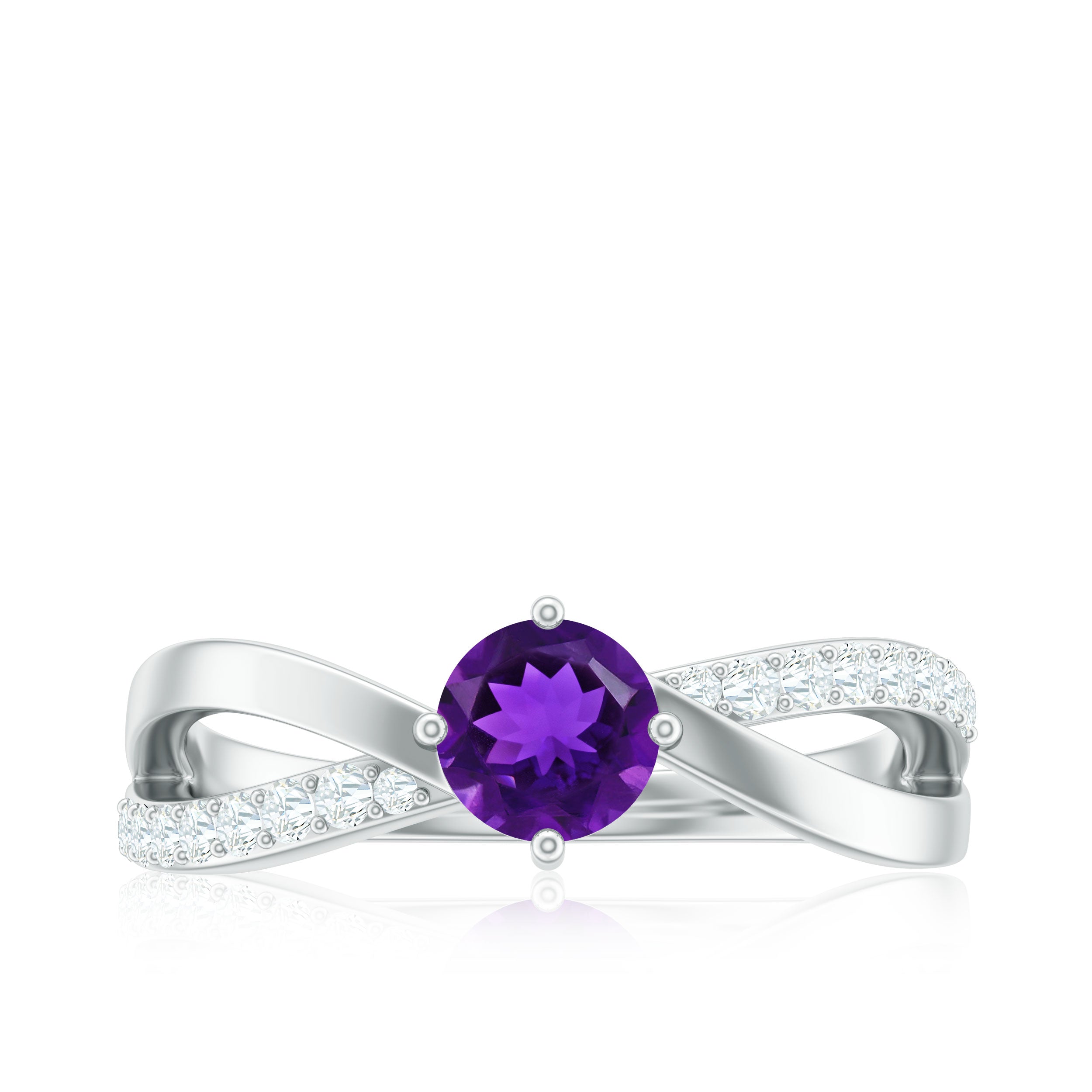 Real Amethyst Diamond Infinity Engagement Ring for Women