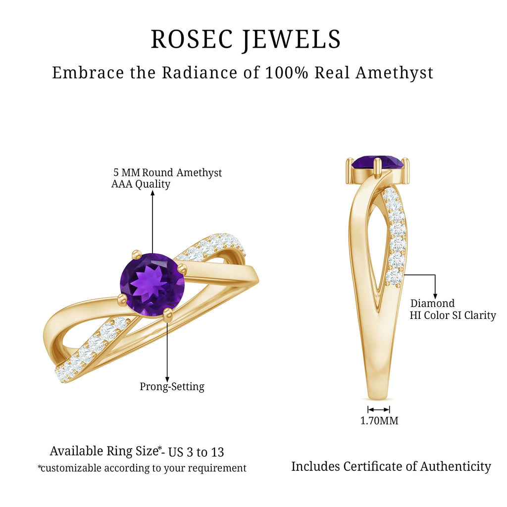 Real Amethyst Diamond Infinity Engagement Ring for Women