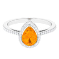 Real 0.6 Carat Fire Opal Teardrop Engagement Ring with Diamond Halo