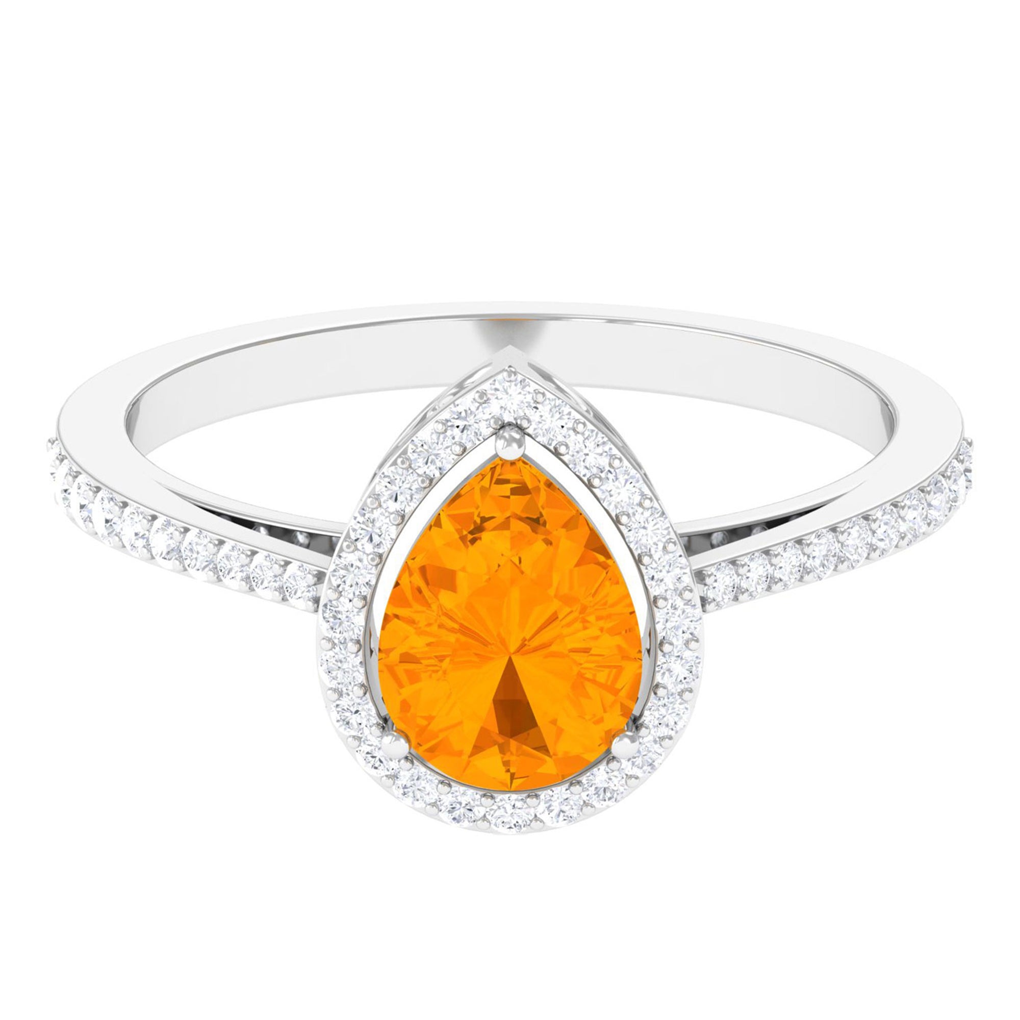 Real 0.6 Carat Fire Opal Teardrop Engagement Ring with Diamond Halo