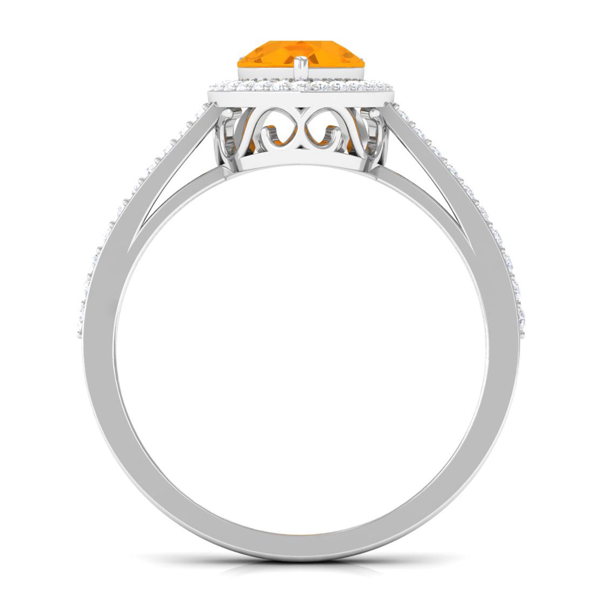 Real 0.6 Carat Fire Opal Teardrop Engagement Ring with Diamond Halo
