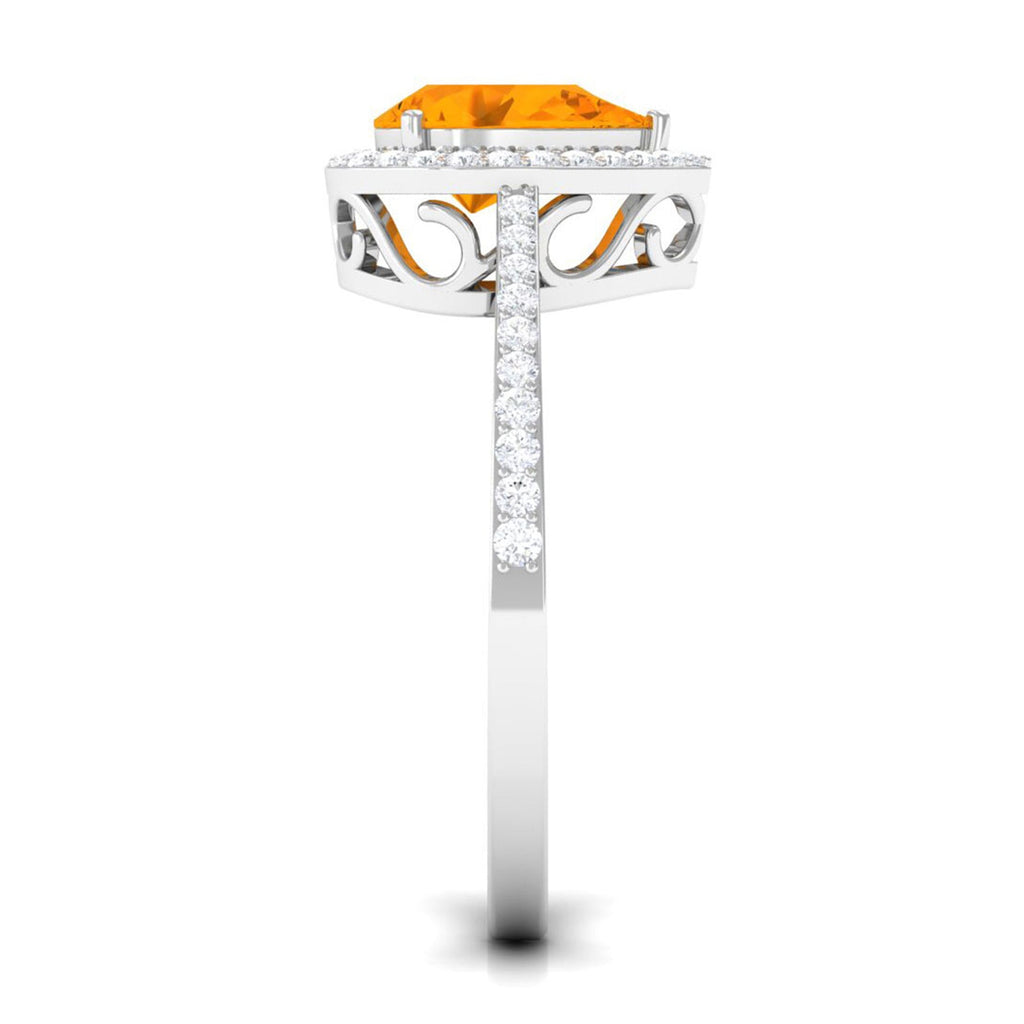 Real 0.6 Carat Fire Opal Teardrop Engagement Ring with Diamond Halo
