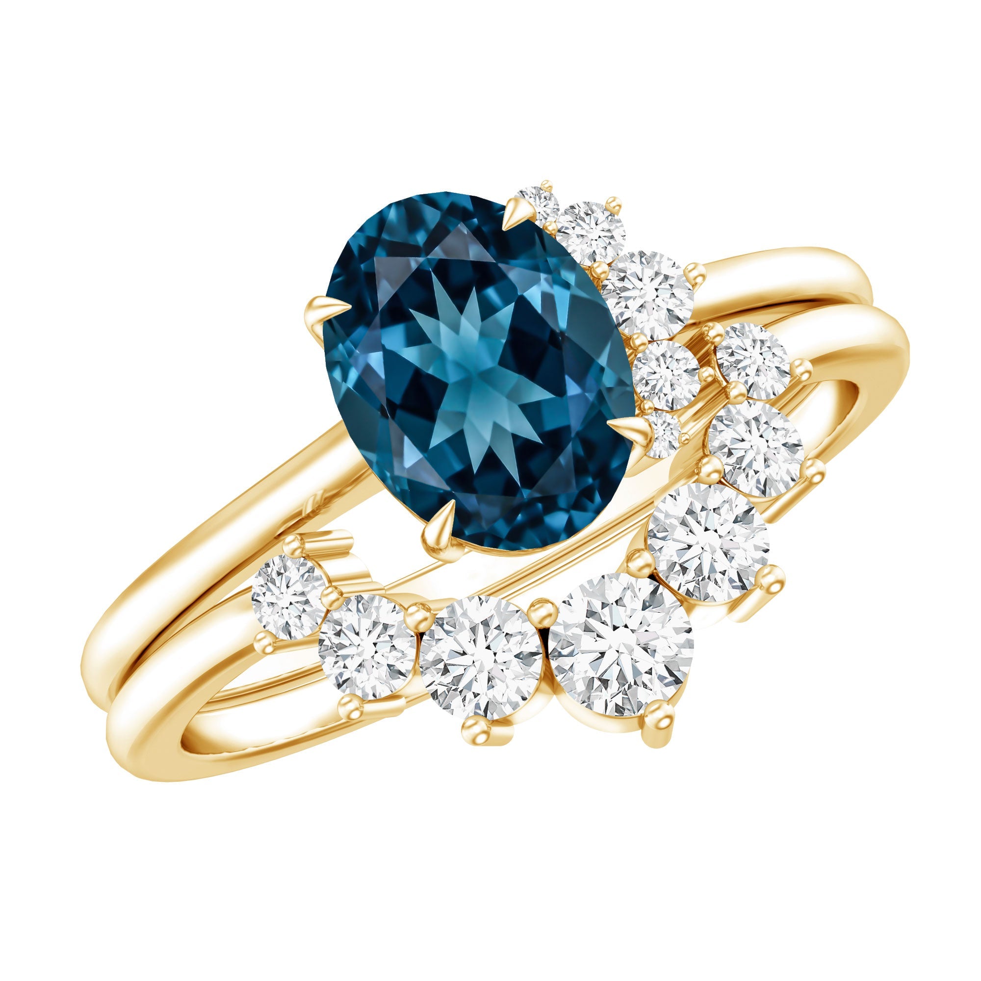 Oval London Blue Topaz and Diamond Designer Ring Set | Rings | Wiccan Center