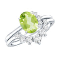 Real 1 Carat Oval Peridot Engagement Ring with Diamond Wedding Band