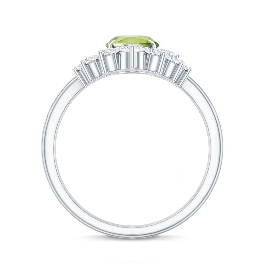 Real 1 Carat Oval Peridot Engagement Ring with Diamond Wedding Band