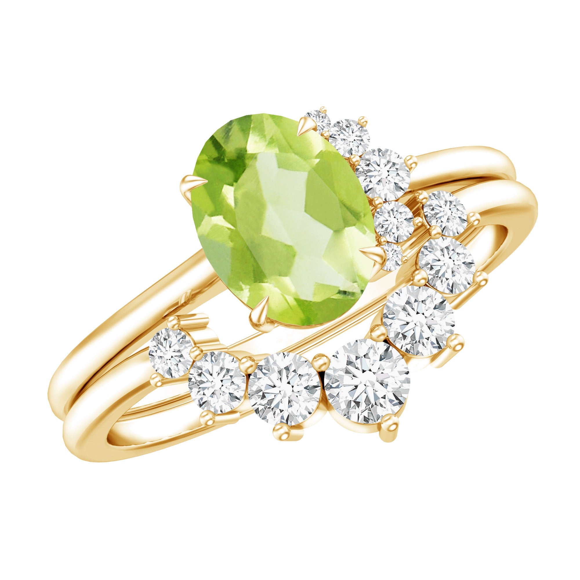 Real 1 Carat Oval Peridot Engagement Ring with Diamond Wedding Band | Rings | Wiccan Center