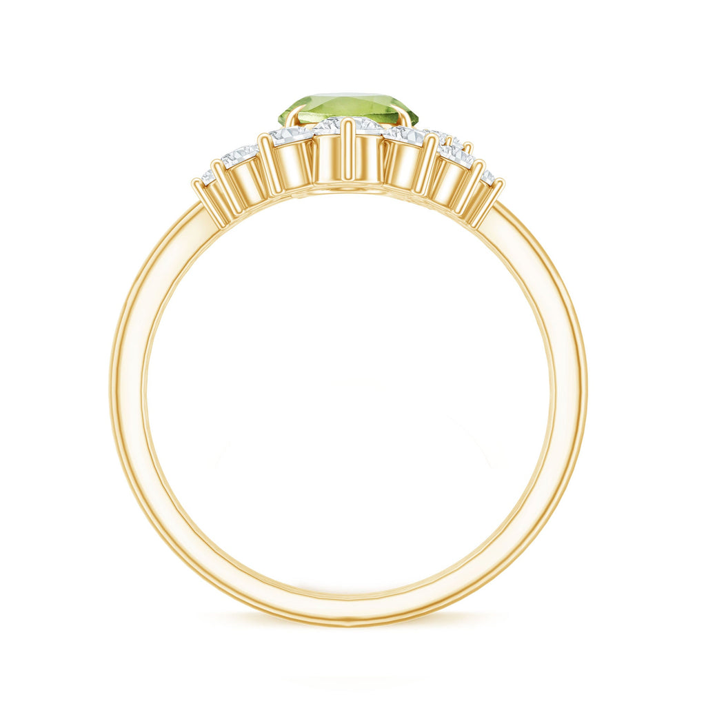 Real 1 Carat Oval Peridot Engagement Ring with Diamond Wedding Band