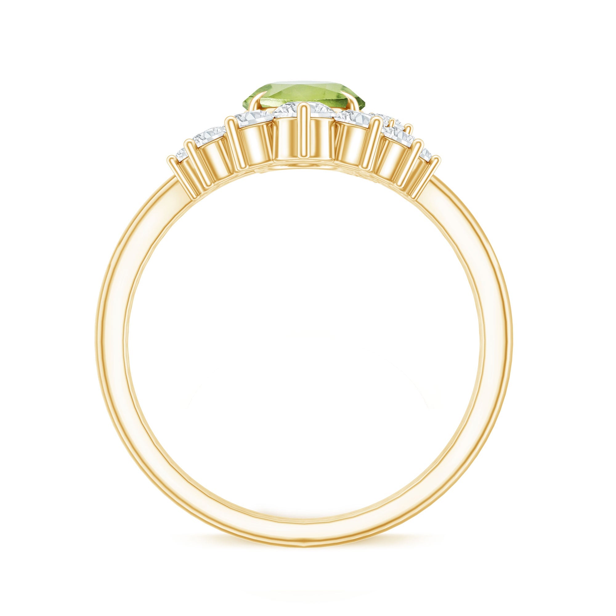 Real 1 Carat Oval Peridot Engagement Ring with Diamond Wedding Band