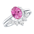 1 Carat Oval Pink Tourmaline and Diamond Wedding Ring Set