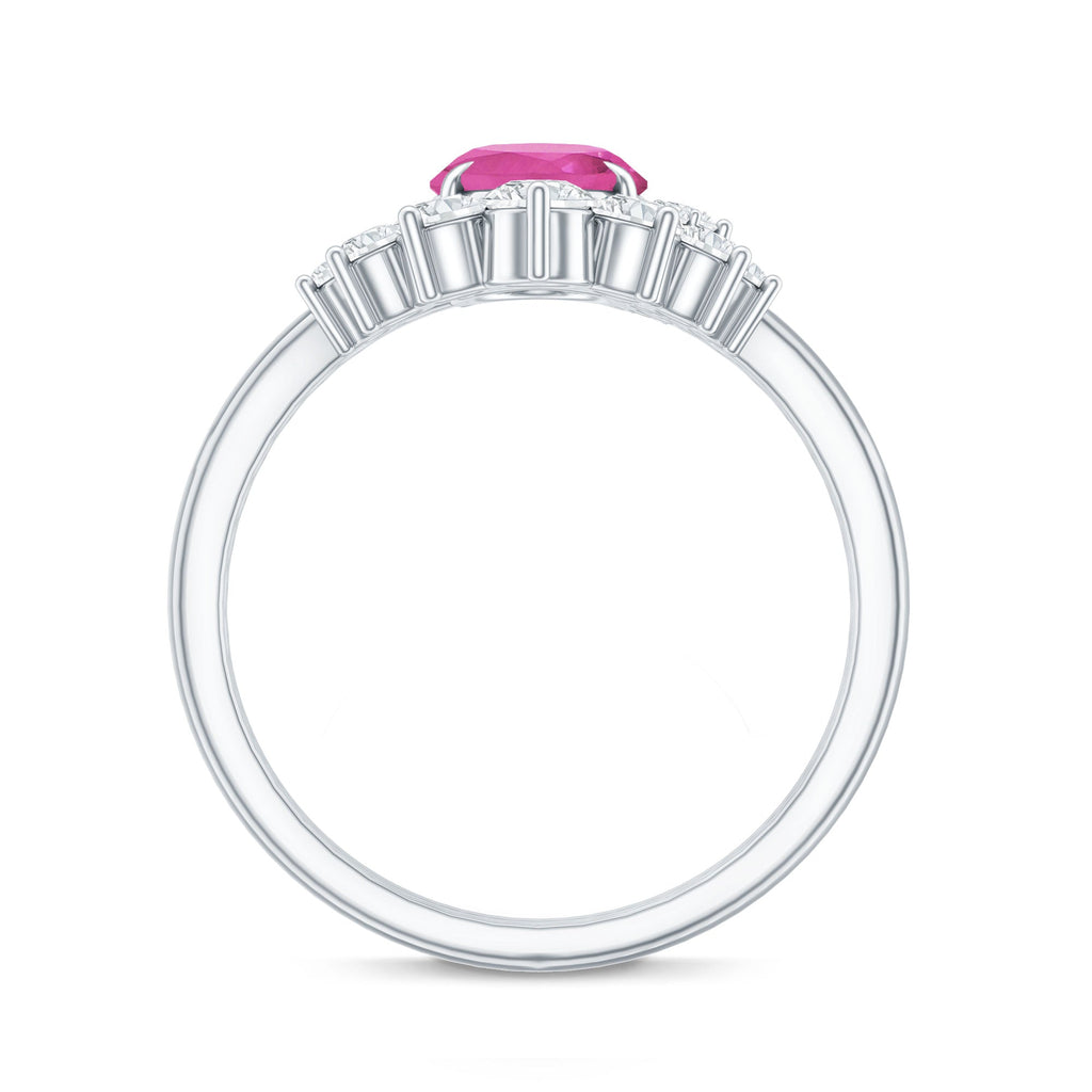 1 Carat Oval Pink Tourmaline and Diamond Wedding Ring Set