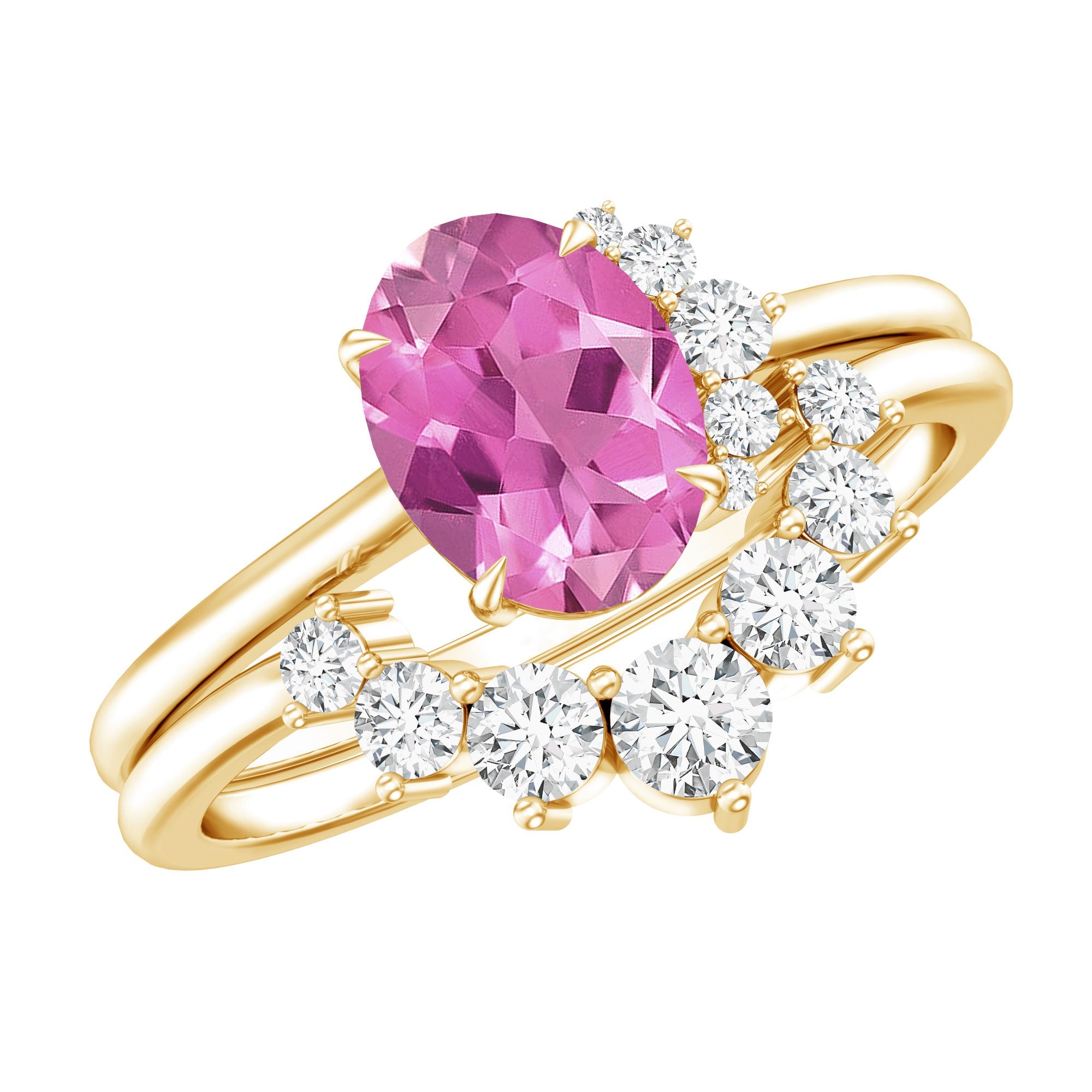 1 Carat Oval Pink Tourmaline and Diamond Wedding Ring Set | Rings | Wiccan Center