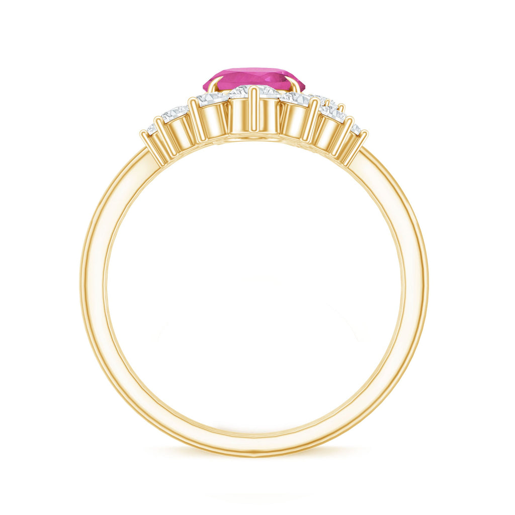 1 Carat Oval Pink Tourmaline and Diamond Wedding Ring Set