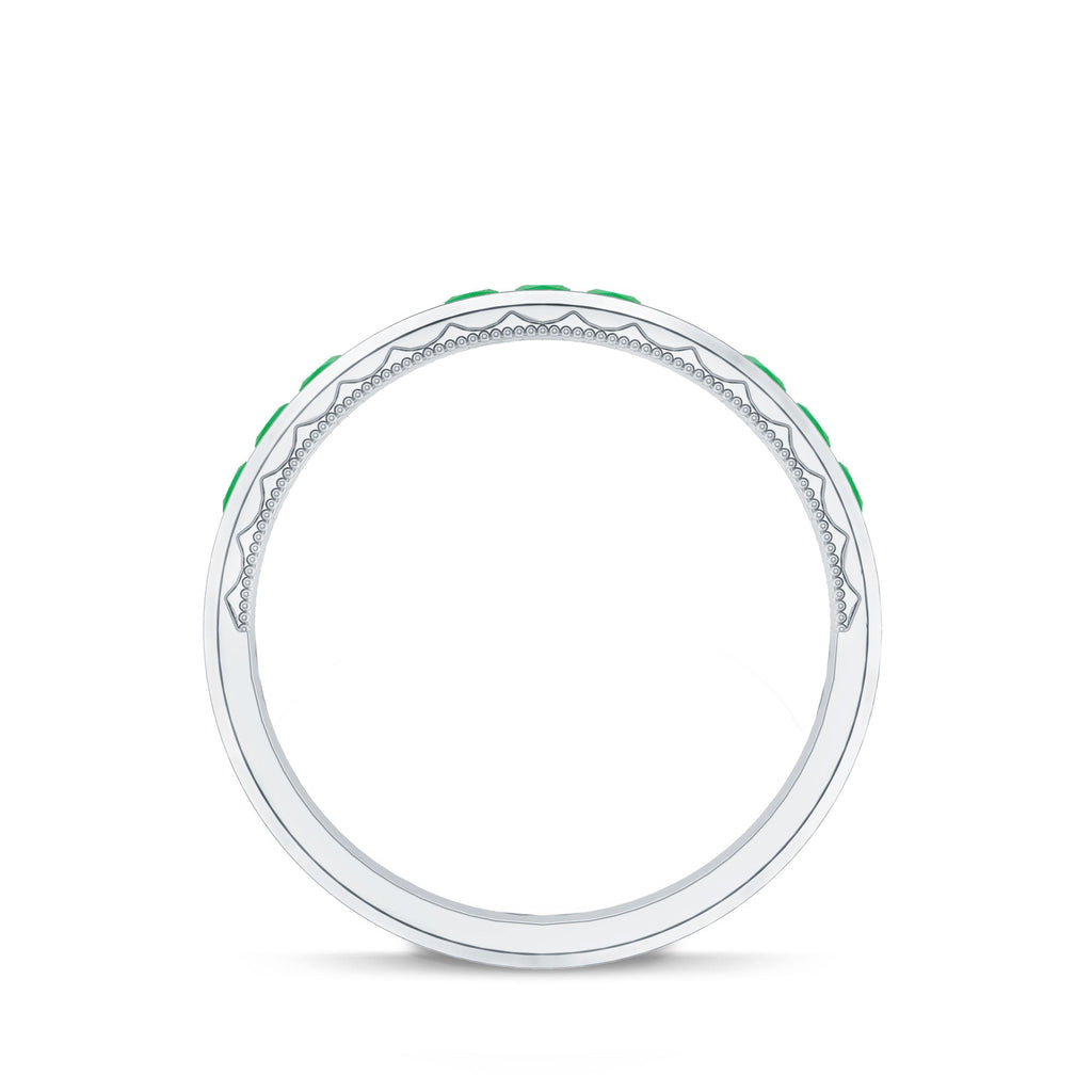 Princess Cut Emerald Mens Wedding Band in Channel Setting
