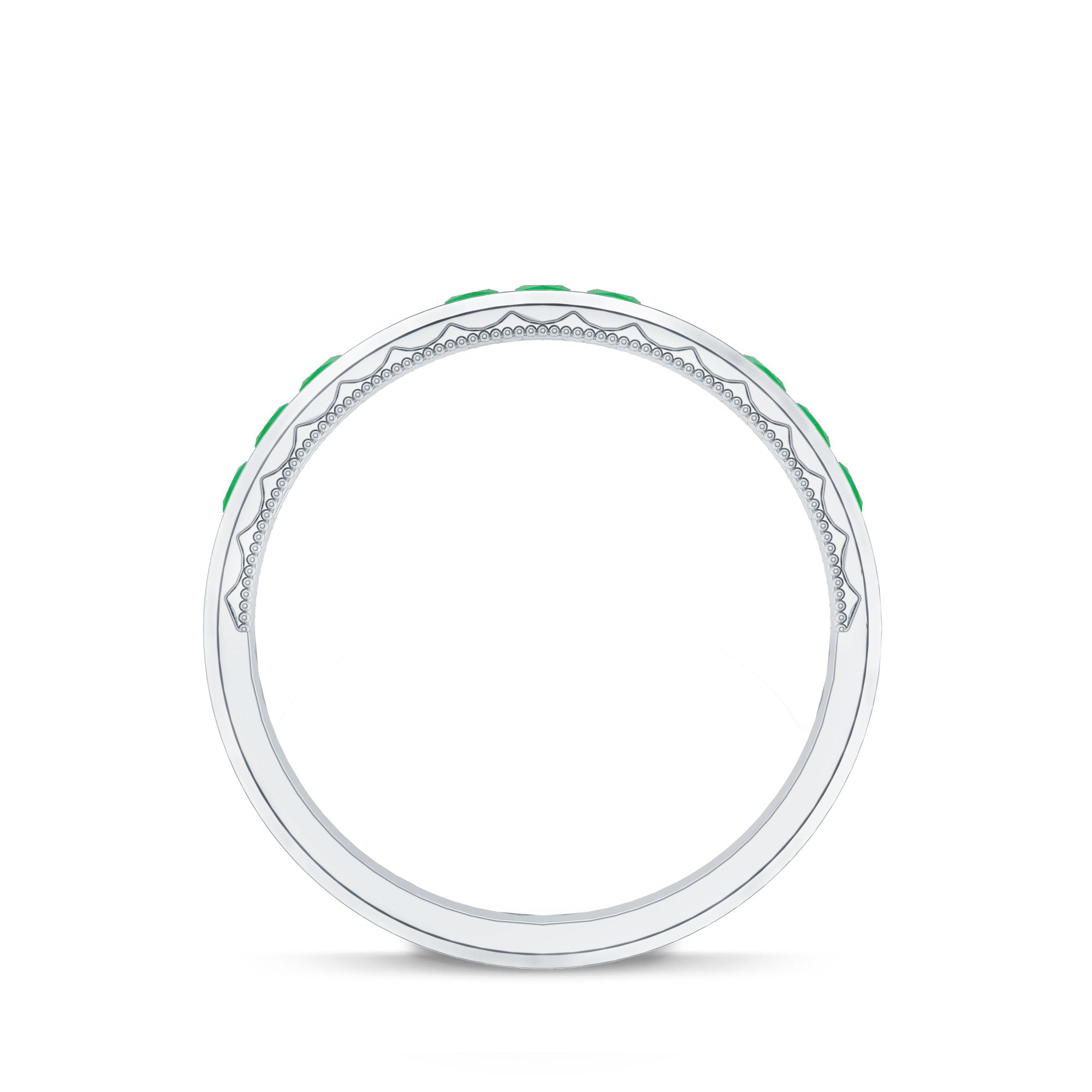 Princess Cut Emerald Mens Wedding Band in Channel Setting