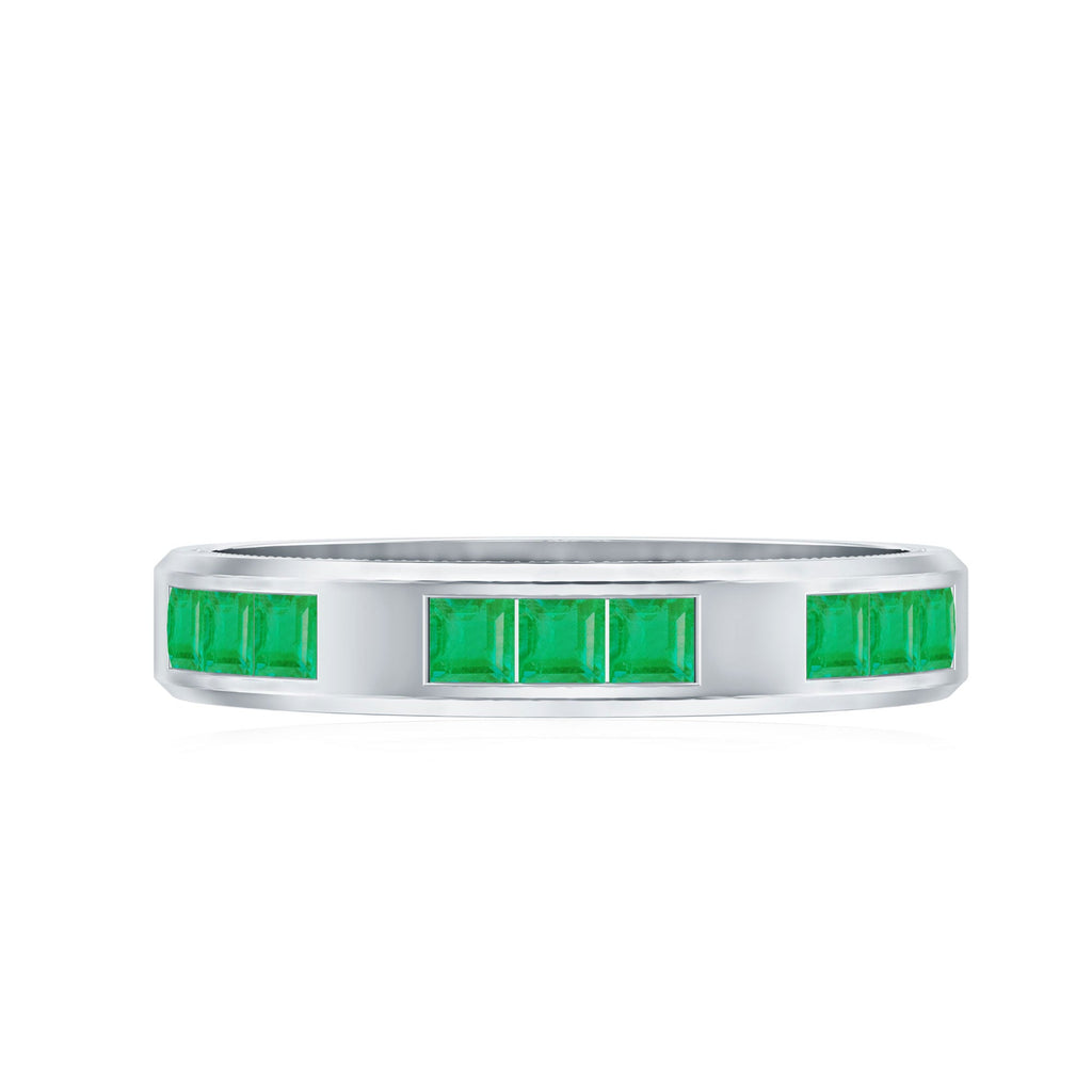 Princess Cut Emerald Mens Wedding Band in Channel Setting