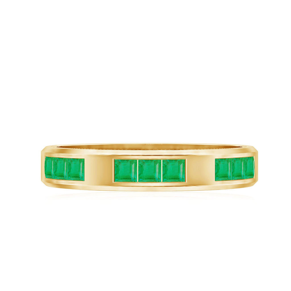Princess Cut Emerald Mens Wedding Band in Channel Setting