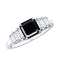 Asscher Cut Black Onyx Engagement Ring with Baguette Moissanite