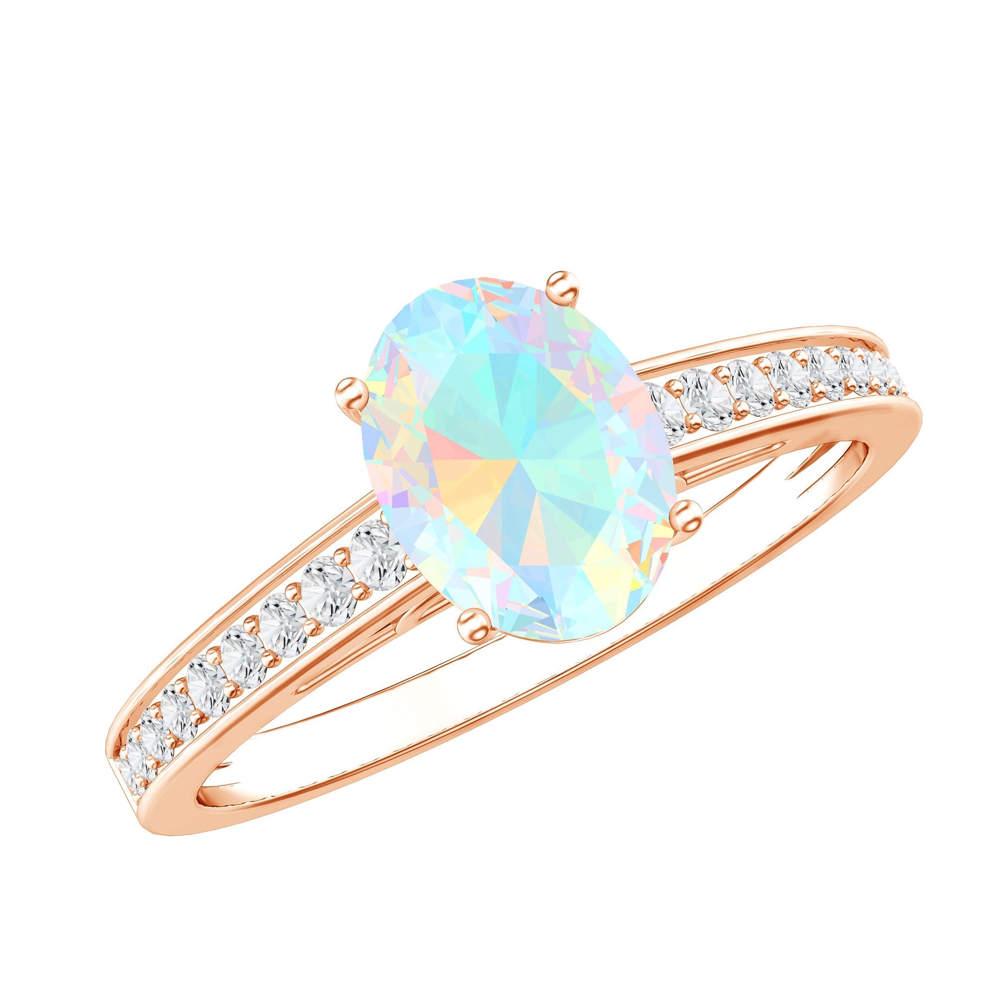 Natural 1.2 Carat Ethiopian Opal Oval Engagement Ring with Diamond Side Stones | Rings | Wiccan Center