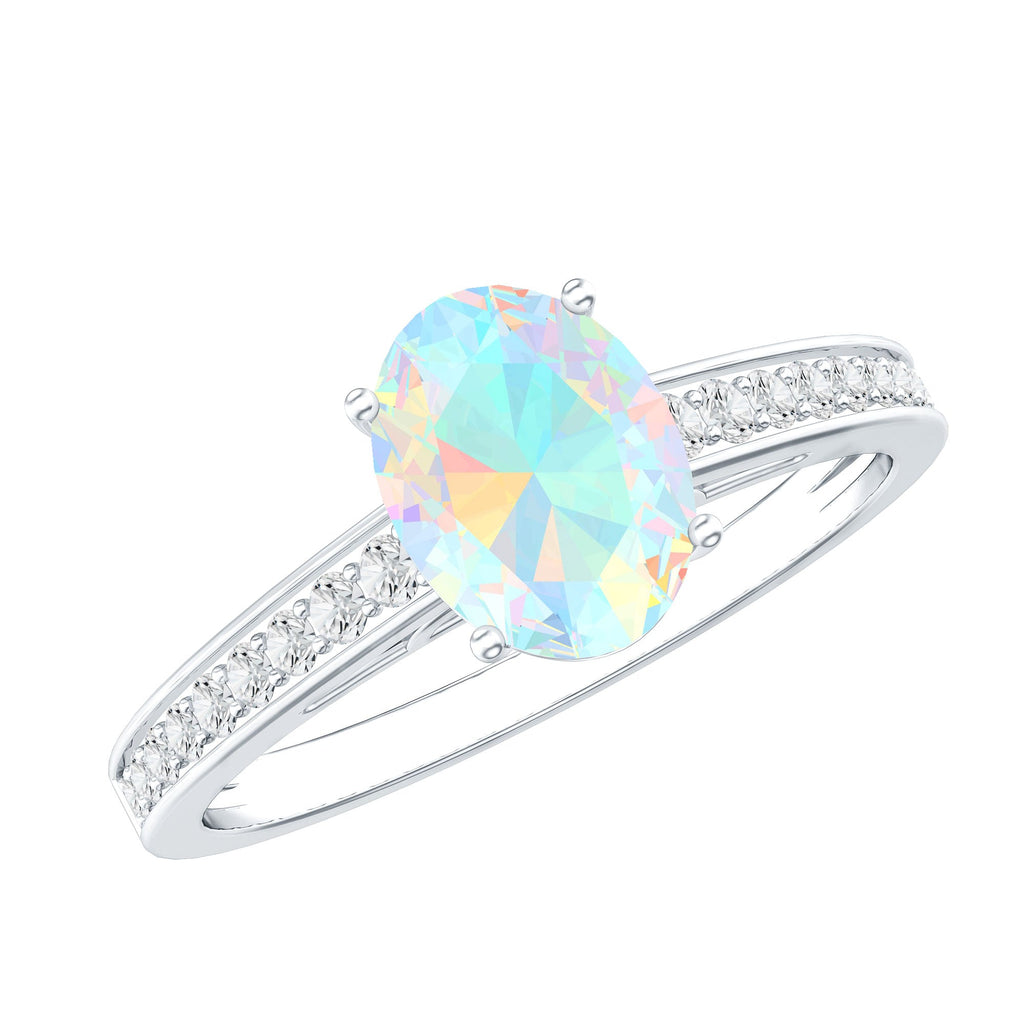 Natural 1.2 Carat Ethiopian Opal Oval Engagement Ring with Diamond Side Stones
